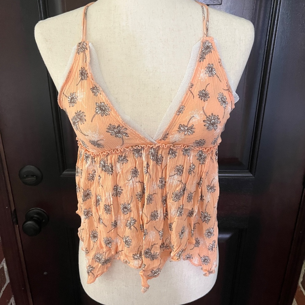 Freebird Peach Floral Crop Top Size Small